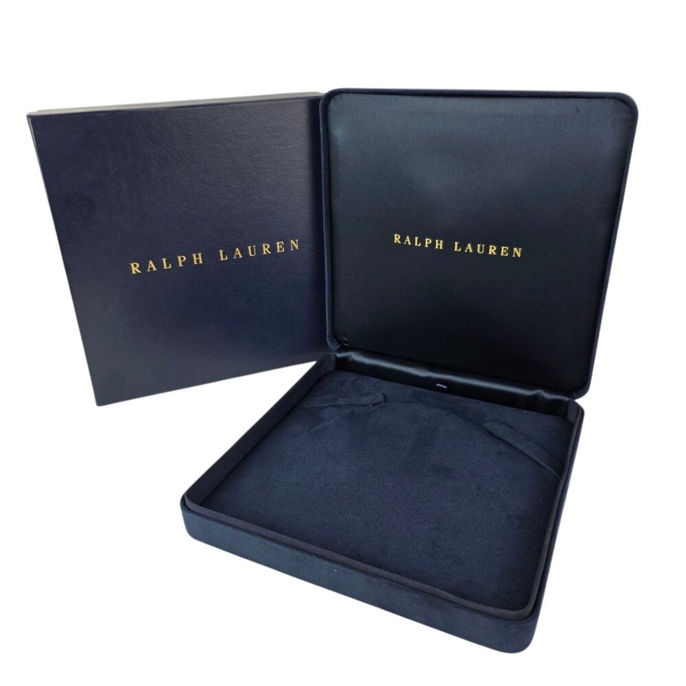 Polo RALPH LAUREN EMPTY Gift Jewelry Navy Blue Suede Case & Box 7.5”x 7.5" x 2”